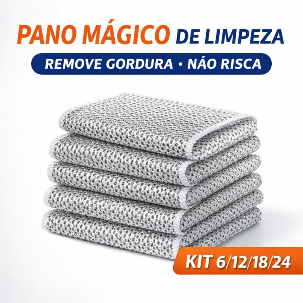 KIT Pano de Limpeza Aço Inox Anti Risco Removedor de Gordura Para Panelas Fogão Louça Reutilizável