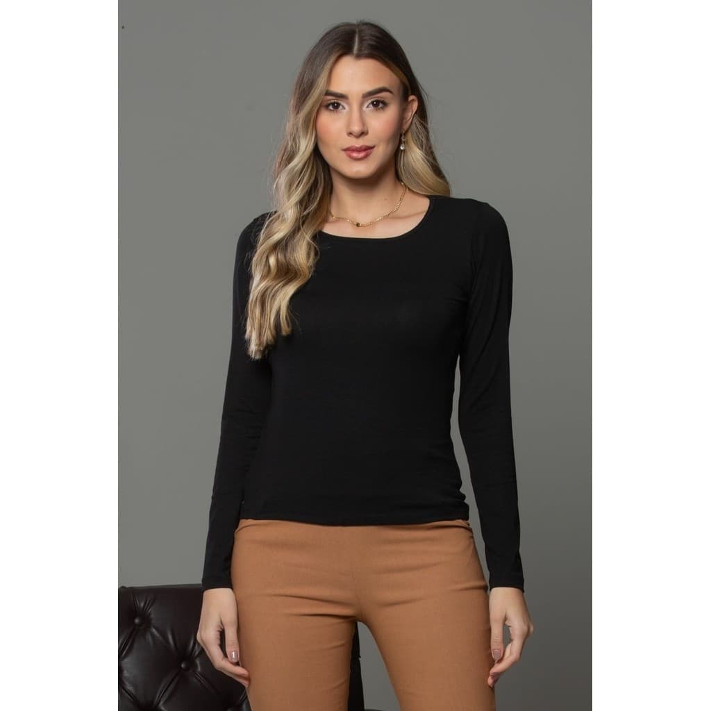 Blusa Básica Manga Longa Zipituka 302 Preto