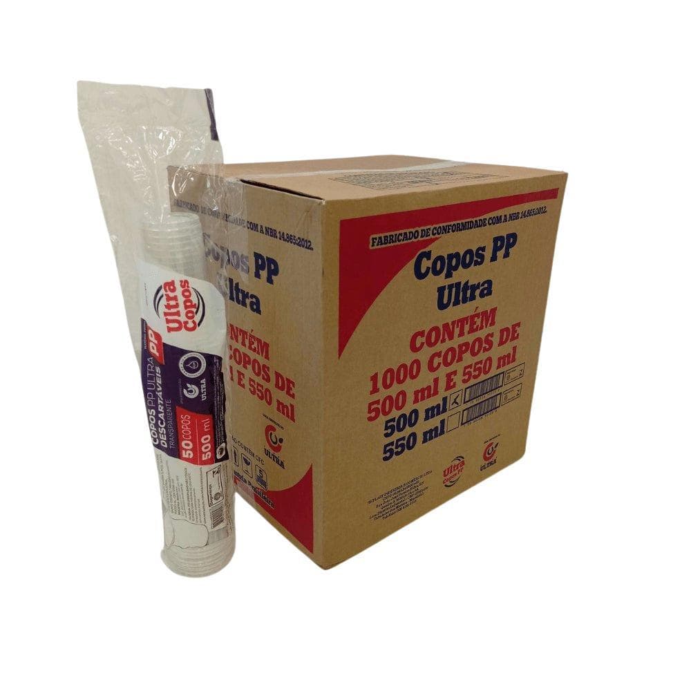 Copo Descartável Ultra 500ml Transparente PP 1000 Unidades
