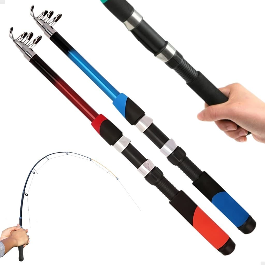 Kit 2 Varas Pesca 1,70m Barata Fibra de Vidro Para Molinete Telescópica Resistente Pescaria