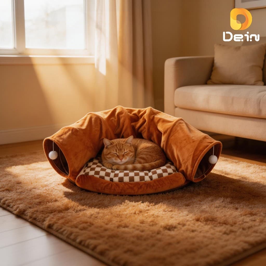 Cama Túnel para Gatos 2 em 1 com Almofada Macia Toca Interativa para Brincar e Dormir Pet