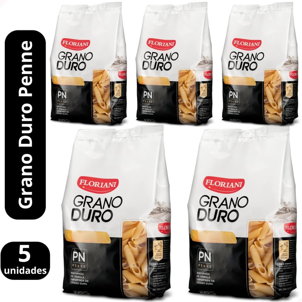 KIT 5 - Macarrão Penne Grano Duro Personale Massa Seca 500g Pasta Fácil Floriani