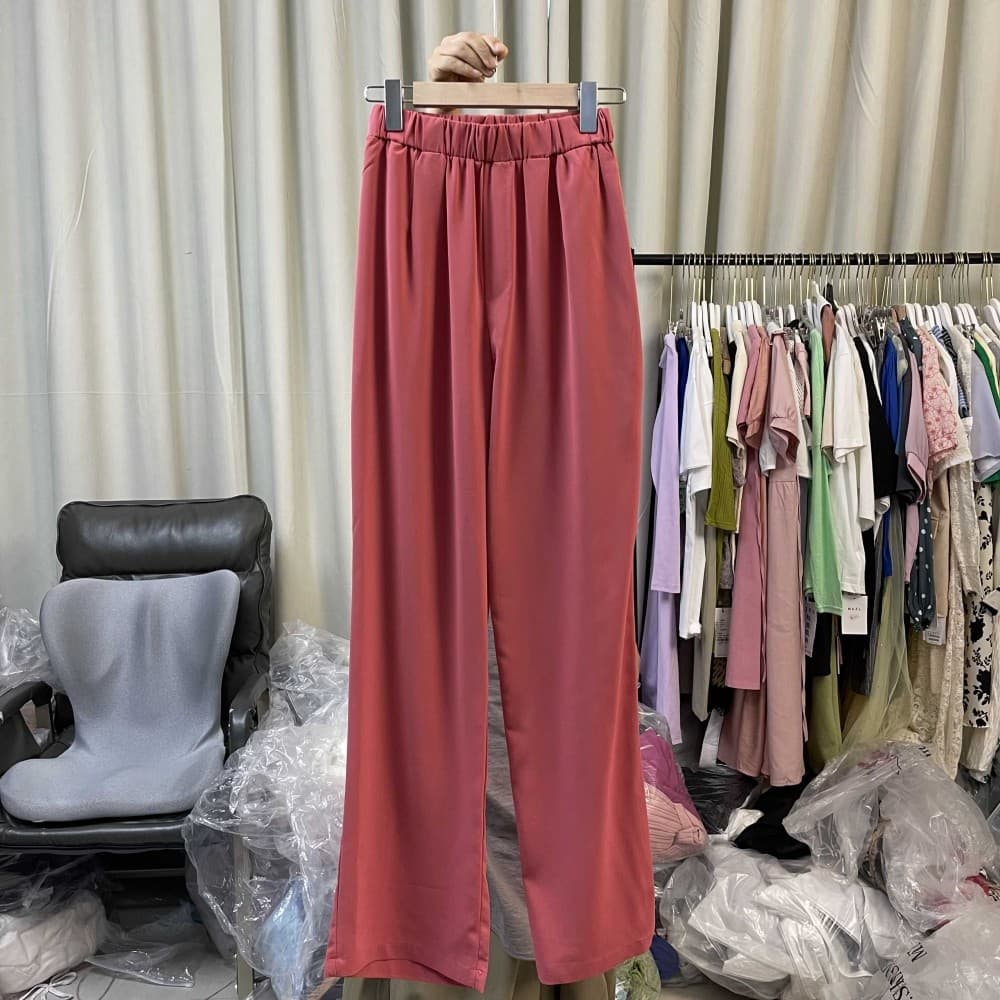 Primavera verão novo estilo cintura elástica mais magro olhar calças retas mulheres cintura alta Drape Casual calças de