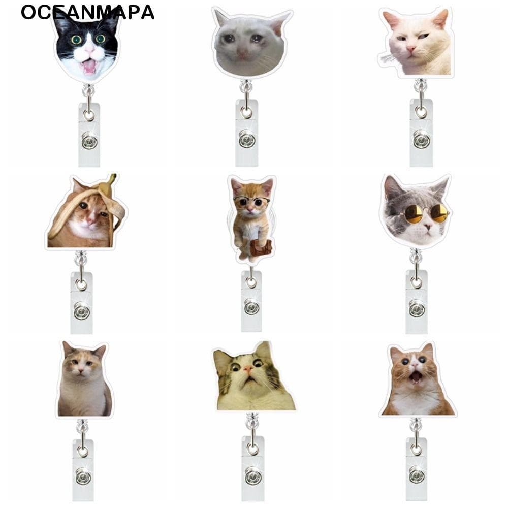 Carretel De Crachá De Enfermeira OCEANMAPA , Porta-Cartão De Identificação De Gato Engraçado Para Trabalho Retrátil Acrí