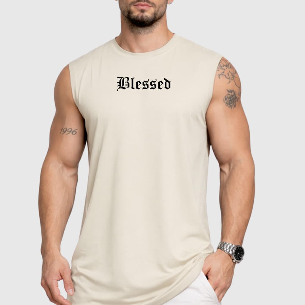 Regata Oversized Masculina Camiseta Moda Streetwear Blessed 100% Algodão