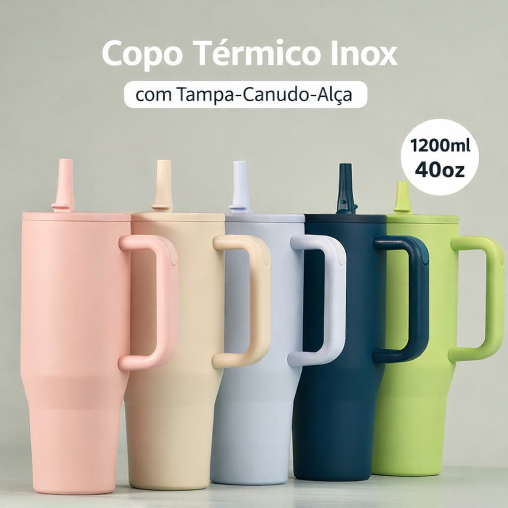 Garrafa Térmica 1200 ML Inoxidável com Tampa e Canudo Bico Isolado Abre e Fecha Tampa 5 geração Novo