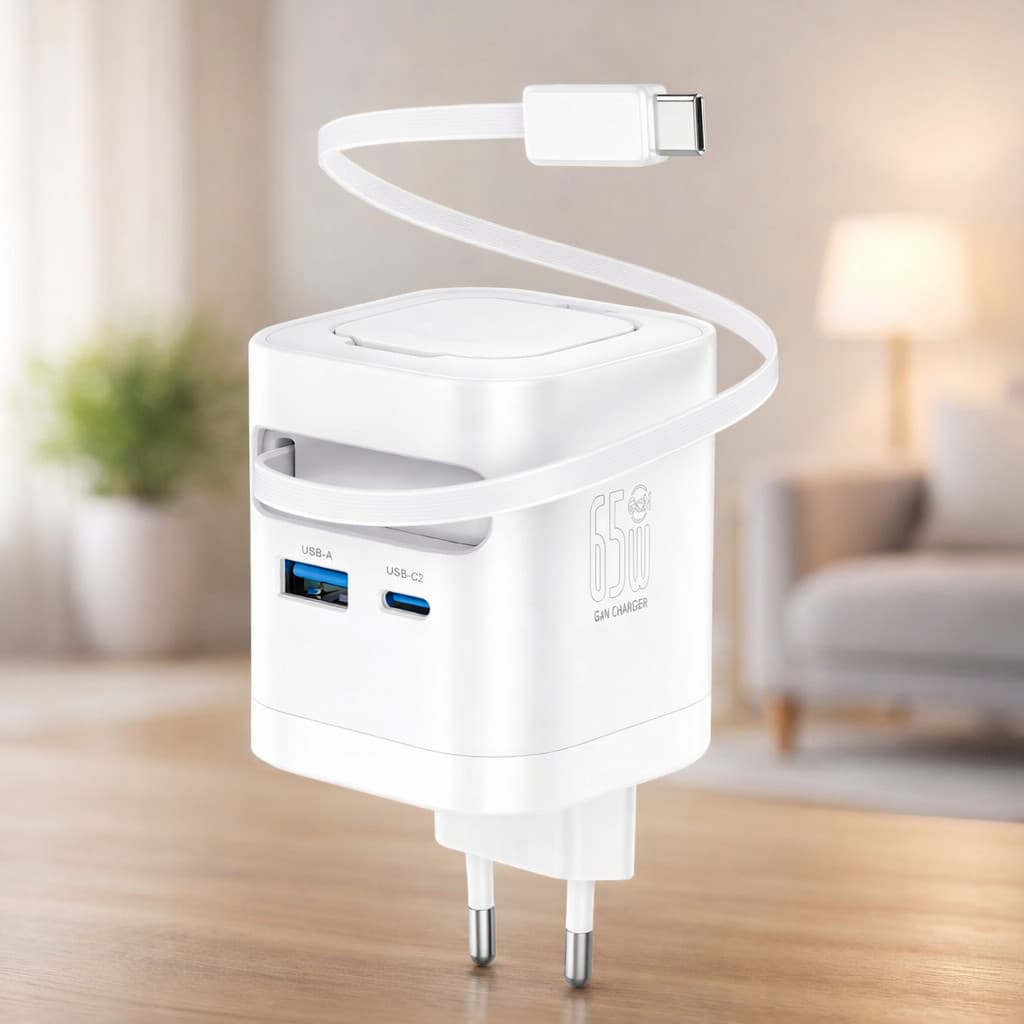 Carregador Rápido 65W USB Tipo C GaN com Carregamento por Indução para Relógio PEI-282