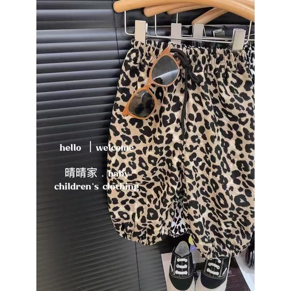 Meninas calças 2025 novo estilo primavera outono crianças moda leopardo impressão calças casuais bebê outono calças espo