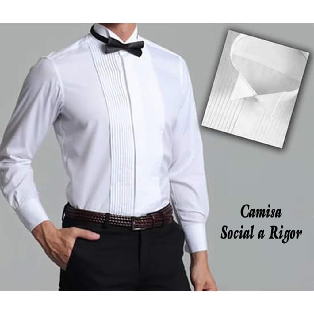 Camisa Social Masculina a Rigor Slim Fit Punho Duplo Abotoadura Noivo Padrinho Formando Casamento