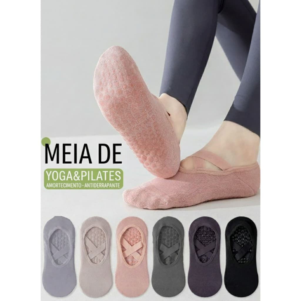 Kit 3/6/12 Pares Meia Sapatilha Antiderrapante Pilates Yoga Feminina