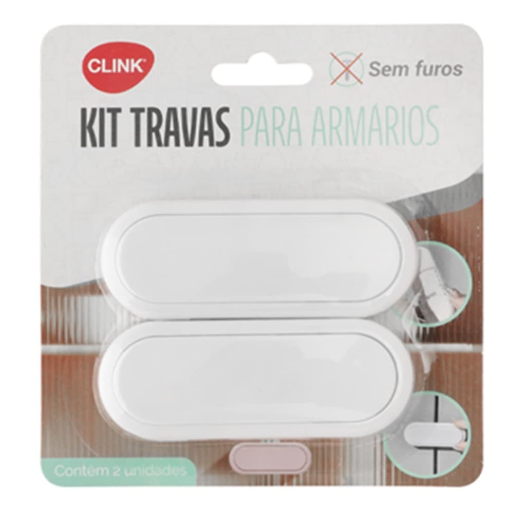 TRAVA DE SEGURANCA P/ GAVETAS E PORTAS MULTIUSO KIT C/2 PÇS