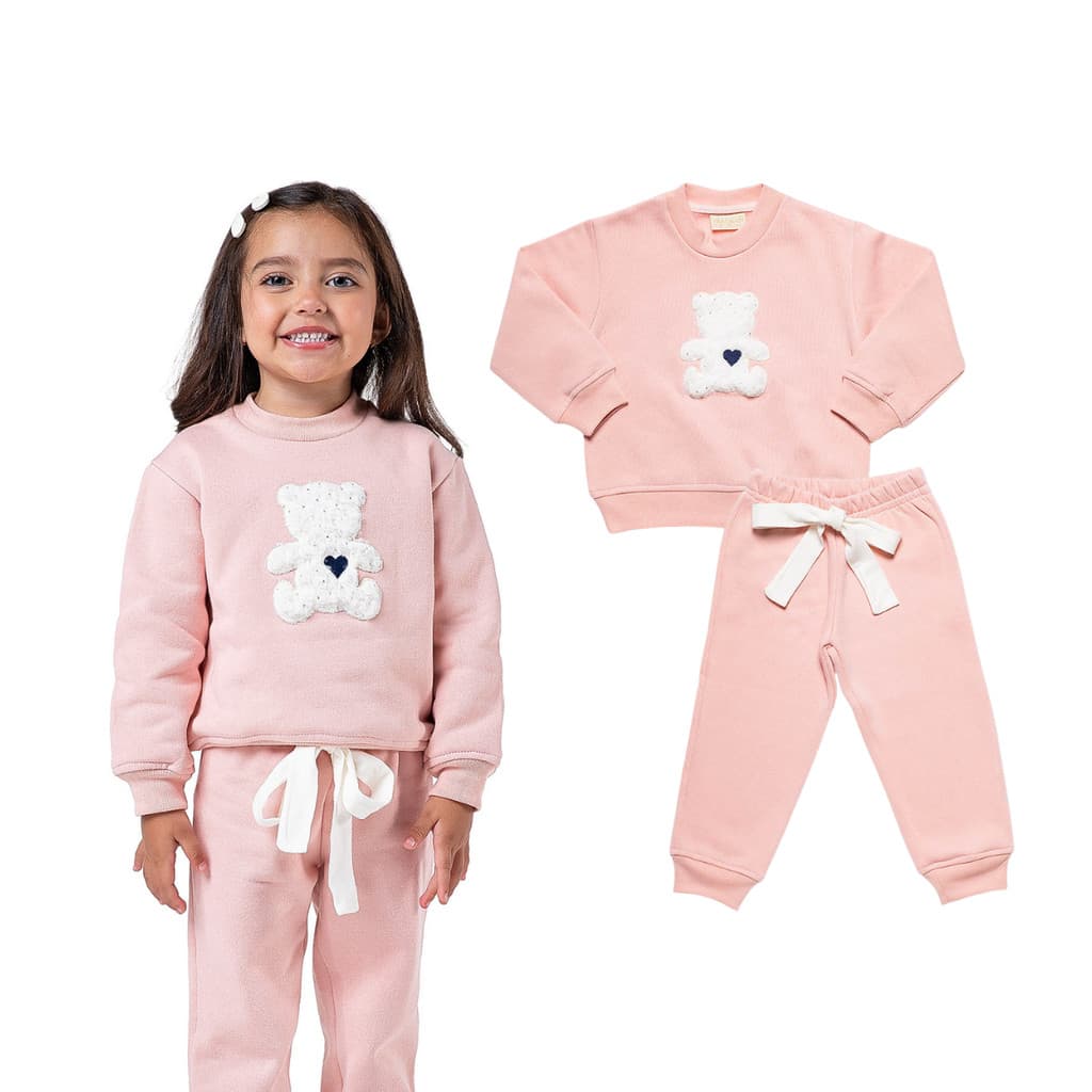 Conjunto Moletom Menina Flanelado Ursinha Pelúcia