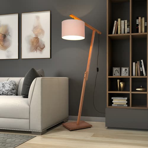 Luminaria De Chão Aurora Dmob - Elegante E Moderna Cúpula Bege Trame Estrutura Marrom