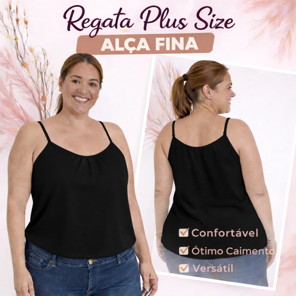 Regata Plus Size Feminina Alça Fina – Blusa Soltinha Confortável do G1 ao G3