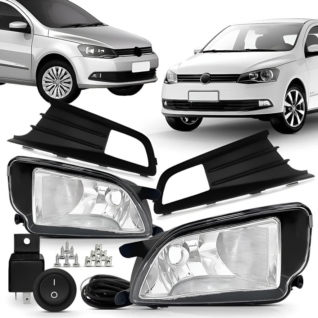 Kit Farol Milha Gol G6 13/16 Moldura Preta + Botão Tic Tac Branco