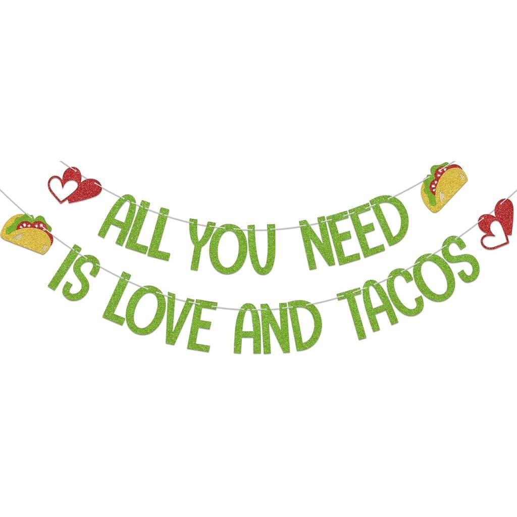Tudo o que você precisa é de amor e tacos - Faixa Decorativa, Decoração Engraçada para Festa Mexicana de Despedida de So