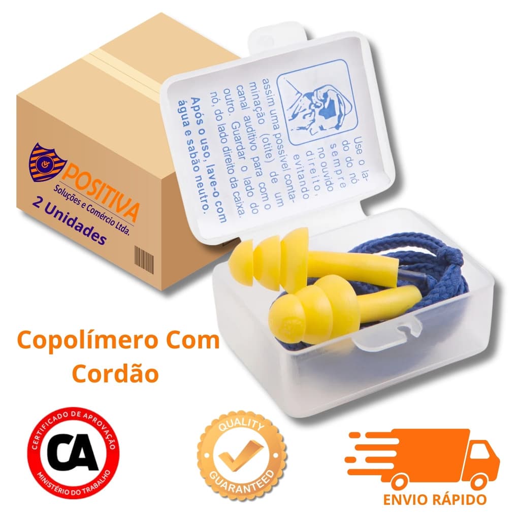 Kit 2 Protetor Auricular Plug Copolímero Cordão de Algodão Abafador de Ruídos EPI Trabalho Indústria