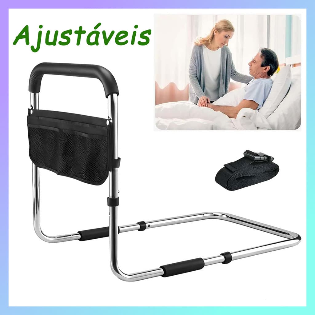 Trilhos de cama para idosos, grade de cama ajustável em altura com bolso de armazenamento e guidão antiderrapante