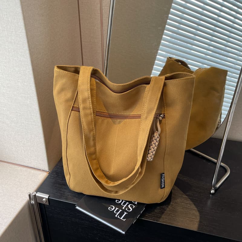 Casual grande capacidade lona sacola feminina 2025 novo estilo primavera Commuter bolsa de ombro passeio portátil saco d