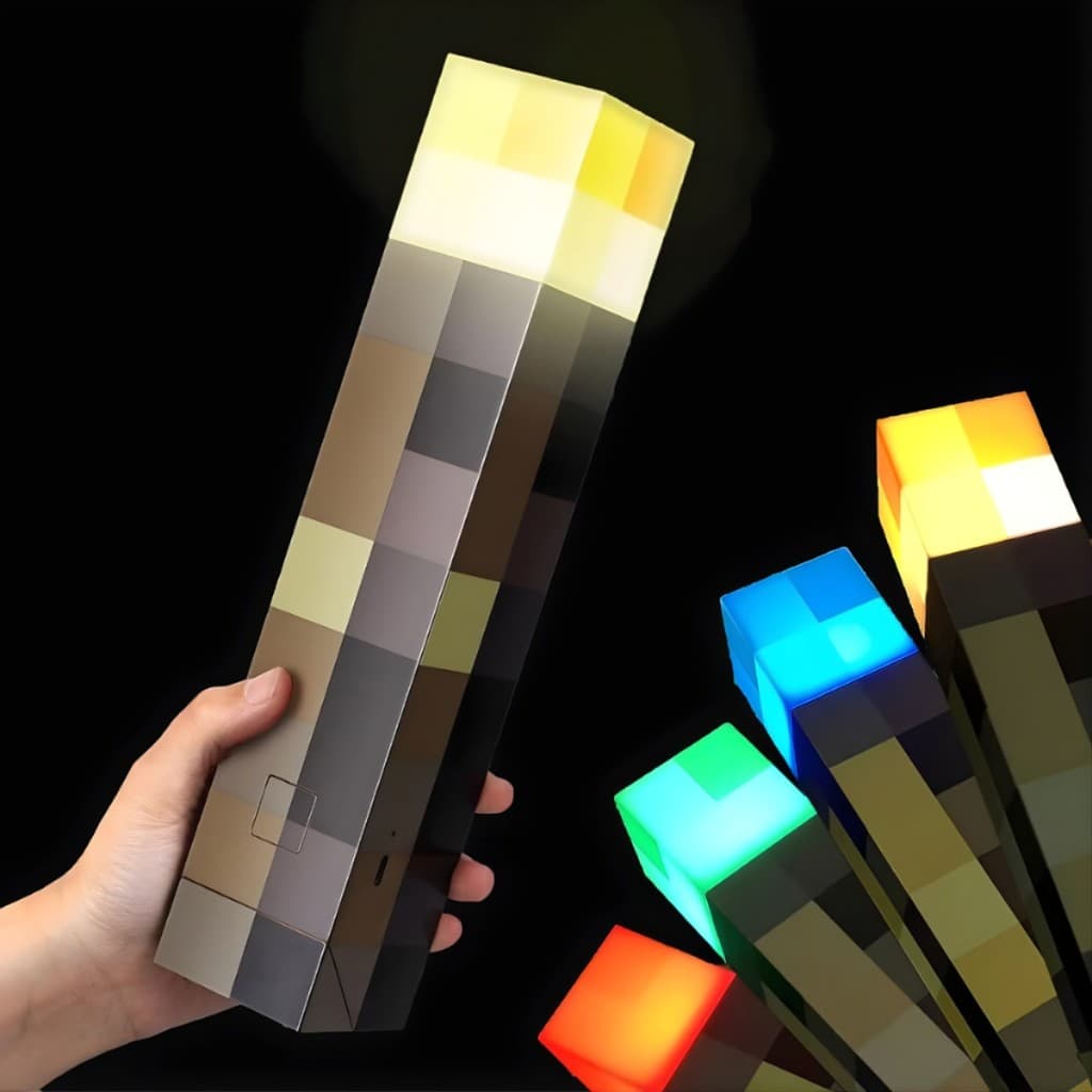 Luminária Tocha Minecraft Decorativa Quarto RGB LED 4 Cores TNT Creeper Gamer Infantil Recarregável USB Pixel