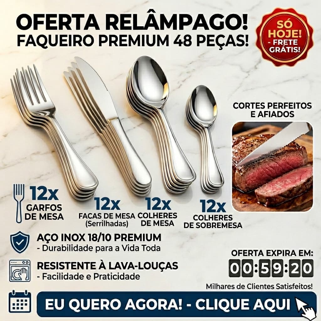 Jogo De Talheres 48 Peças Aço Inox 12 Facas 12 Garfos De Mesa 12 Colheres E 12 Colheres De Sobremesa Exclusivo