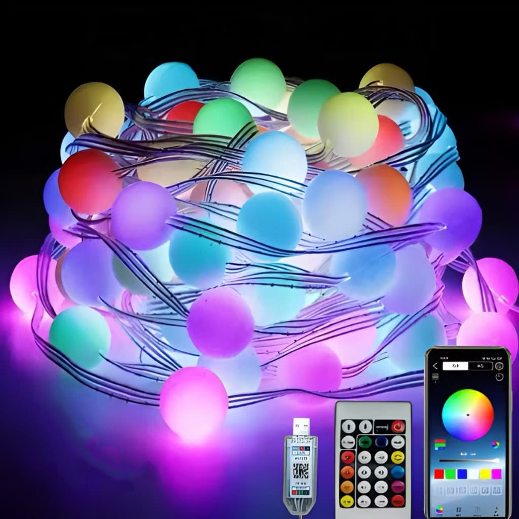 Fita Led Bolinha 10 M Metro RGB Bluetooth Cordão Com APP Controle Remoto Prova DaguaPisca Pisca Decoração Natal Quarto