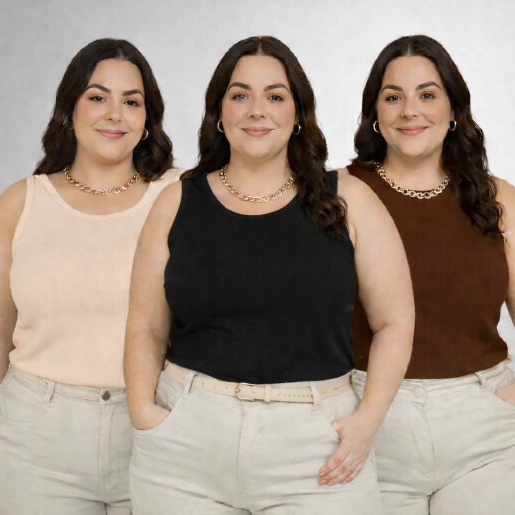 kit 3 Regata em Ribana canelada Plus size Qualidade Premium
