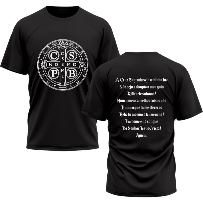 [Camiseta Premium em Algodão Puro]CC Camisa Medalha De São Bento Religiosa Católica Cristã Camiseta Masculina Unissex