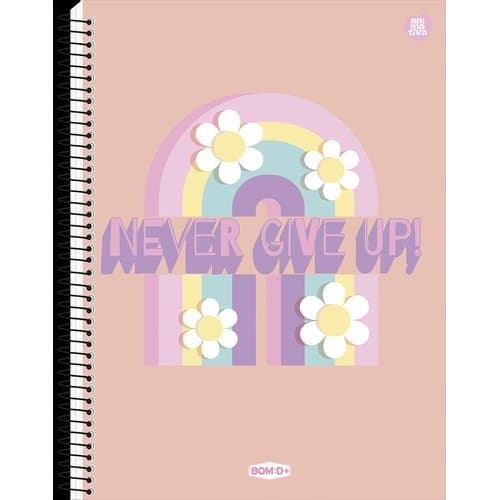 Caderno Universitario Feminino Motivacional 80 Folhas Espiral Estilo Never Give Up