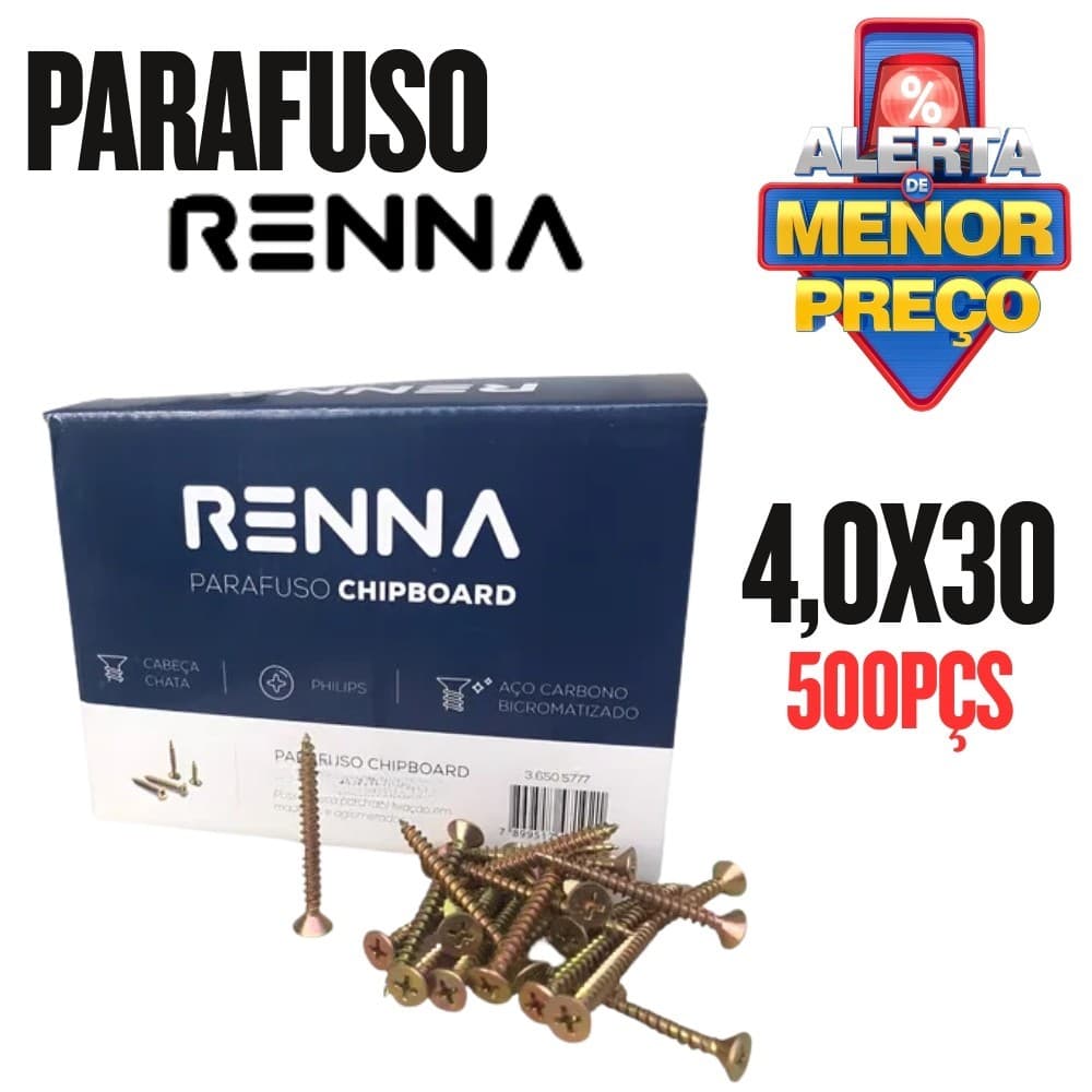 TOP Parafuso Para Madeira Mdf 4,0x30 Renna Caixa 500 Pçs