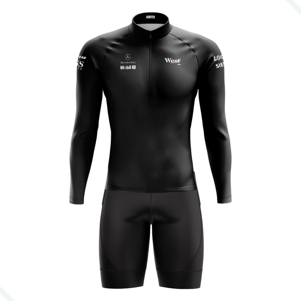 Conjunto Ciclista Masculino Bermuda e Camisa Pro Tour Preto F1 Com Bolsos Uv 50+
