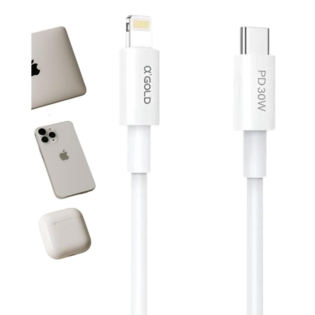 CABO USB 1M TURBO TIPO-C PARA LIGHTNING BRANCO 30W GOLD PRO
