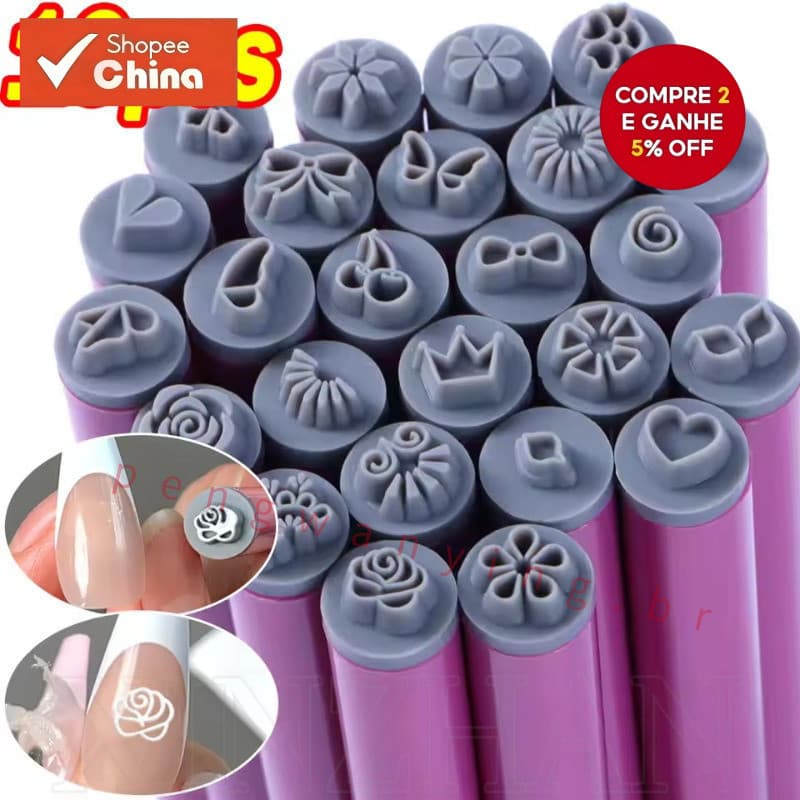 6/10pcs Caneta Profissional para Carimbo de Arte de Unha - Modelo 3D de Margarida/Estrela/Borboleta/Coração Ferramenta R