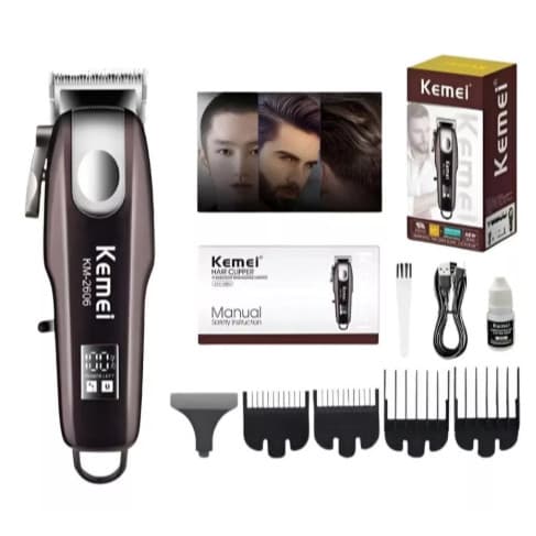 Máquina de Cortar Cabelo Profissional Kemei Sem Fio Painel LCD KM-2606 Original