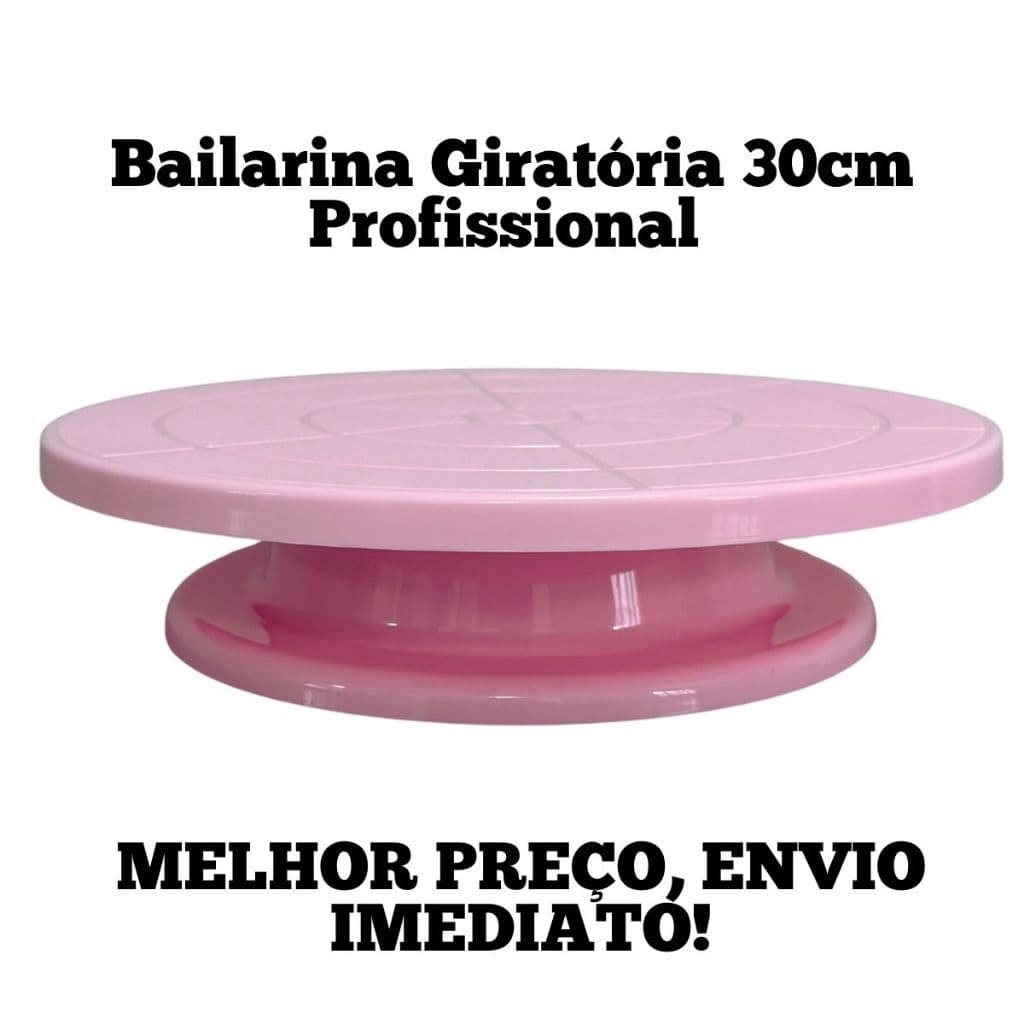 Bailarina Giratória 30cm Para Bolos Confeitaria Prato Giratório Boleira Rosa ou Branca Profissional