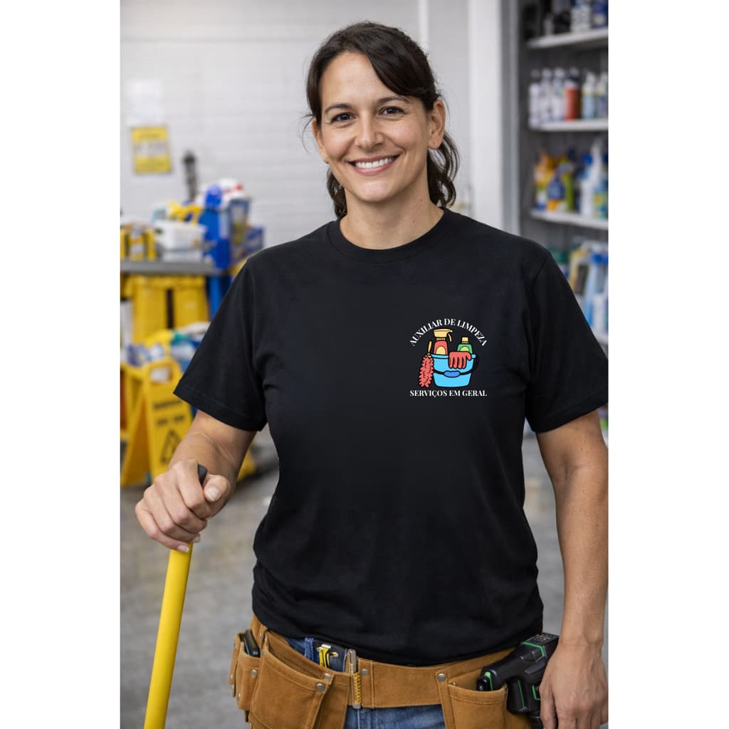 Camiseta De Trabalho Auxiliar de Limpeza Uniforme Profissional Autônomo