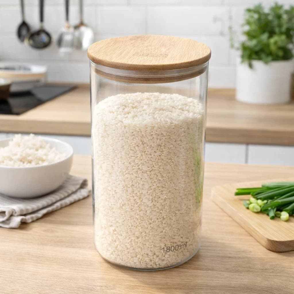 Pote Borossilicato Tampa Bambu Armazenar Grãos Alimentos Recipiente Vidro Conserva Cozinha