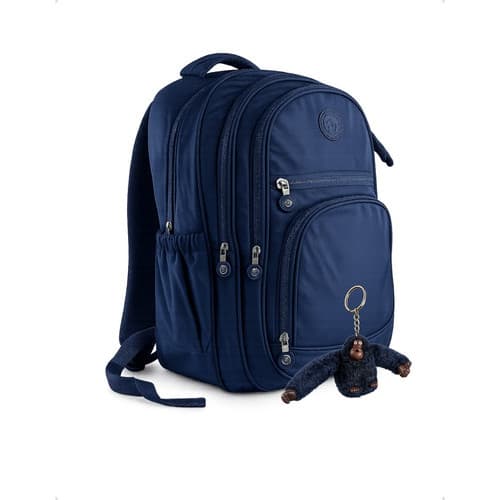 Mochila Escolar Infantil Jovem Reforçada Chaveiro Macaquinho Azul Volta As Aulas