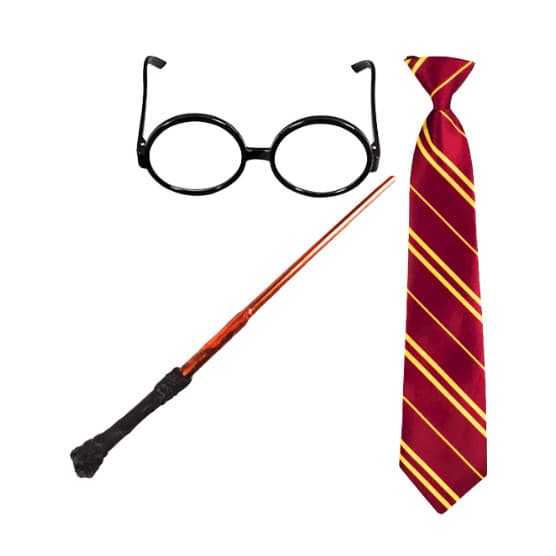 Kit Fantasia Harry Potter Gravata + Varinha Mágica + Óculos Festa Adereço