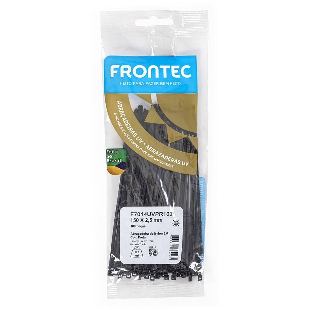 Abraçadeira de Nylon UV 150 x 2,5mm 100 Un Preta Frontec