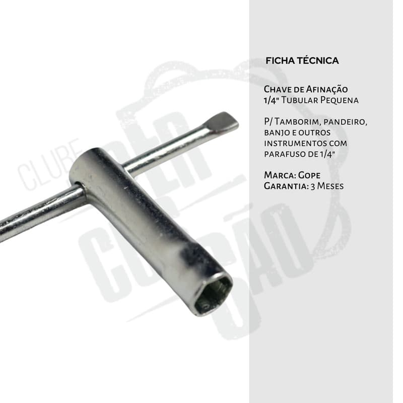 Chave de Afinação Gope Tubular 1/4" Compacta Percussão Pandeiro Tamborim