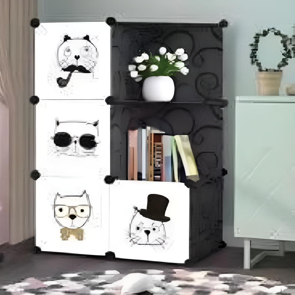 Guarda-Roupa Infantil Modular com 6 Módulos – Armário Estampa de Gatos, Organizador Estante
