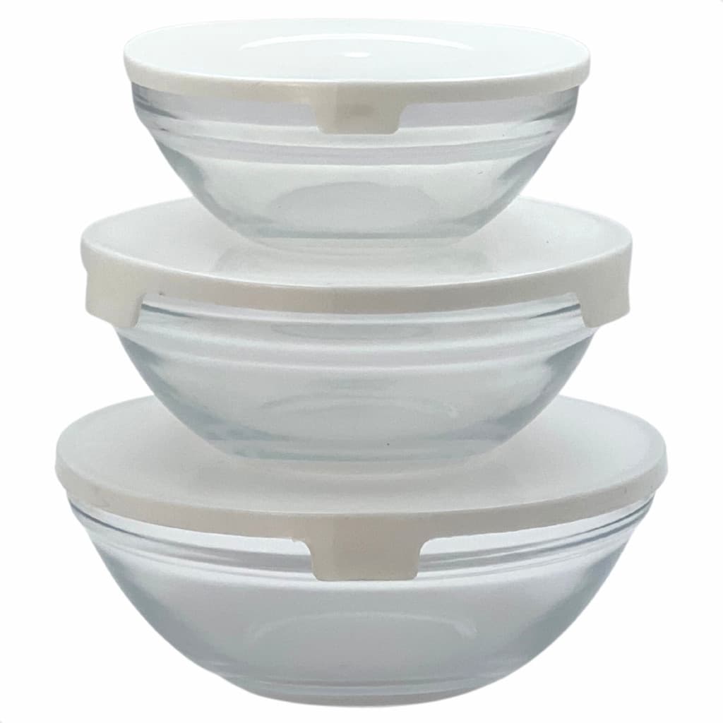 Kit 3 Potes De Vidro Redondos Com Tampas Organizadores De Alimentos Multiuso - Branco