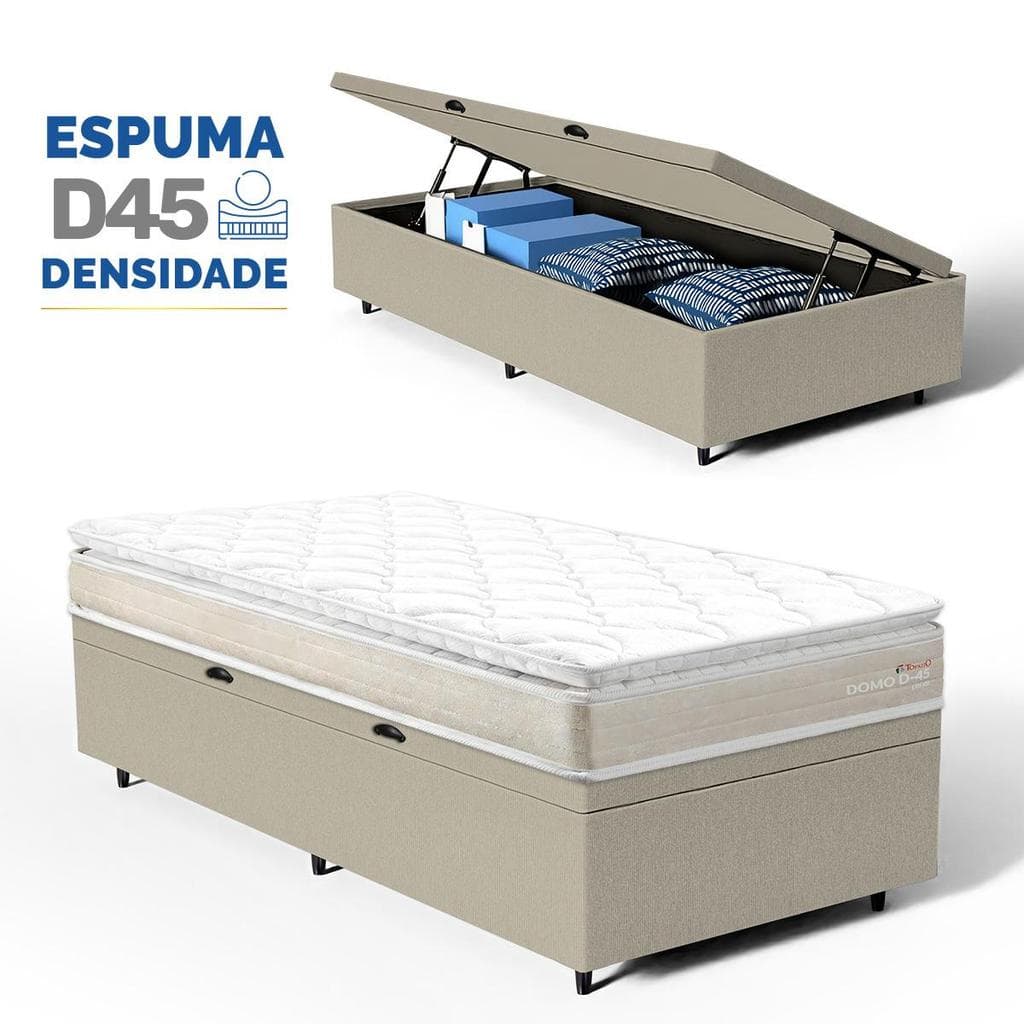 Cama Box Baú com Colchão de Espuma D45 Pillow Top Ortopédico Domo Solteiro 88cm