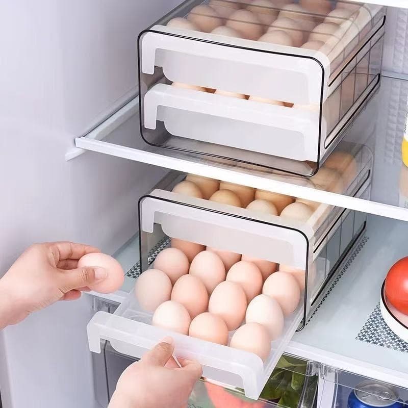 porta  ovos com para cozinha geladeira，Gaveteiro duplo em plástico ,, capacidade 32 ovos
