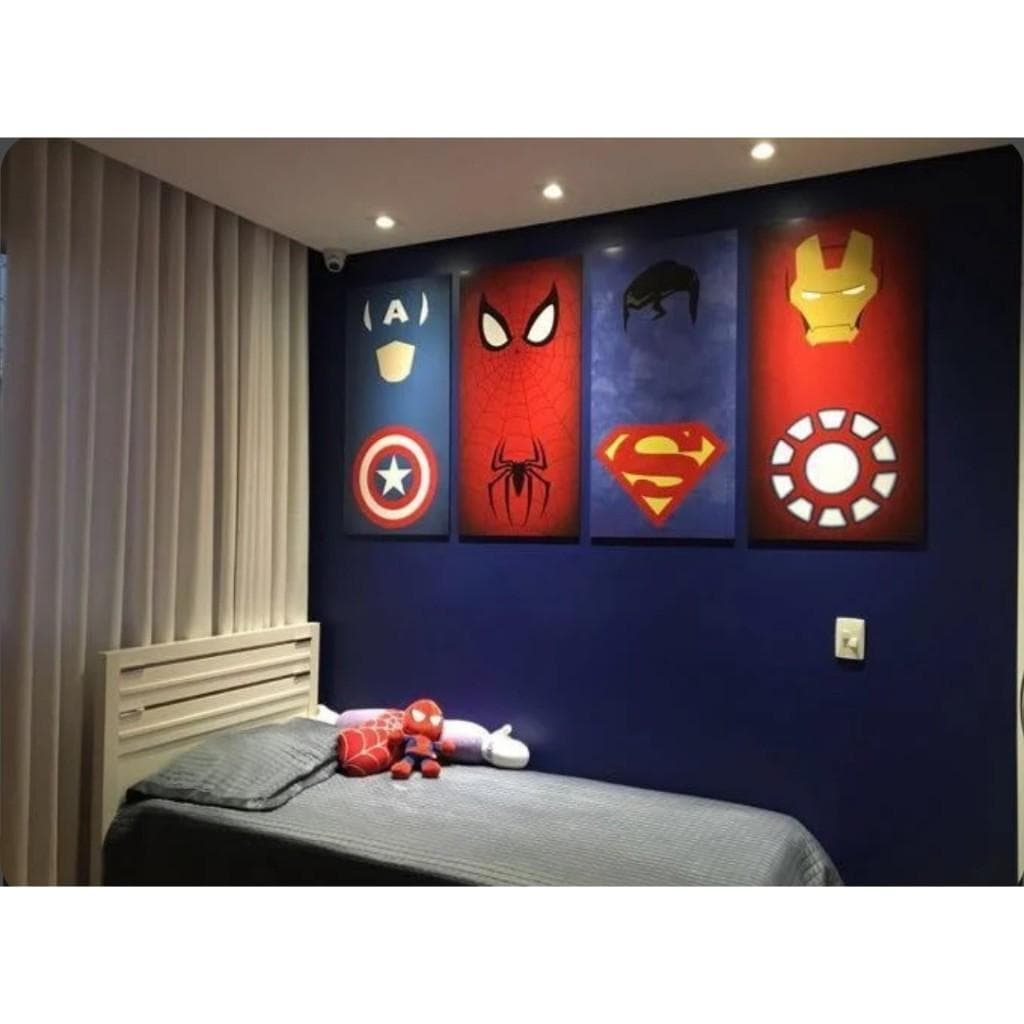 04 Quadros heróis minimalistas - Decoração heróis