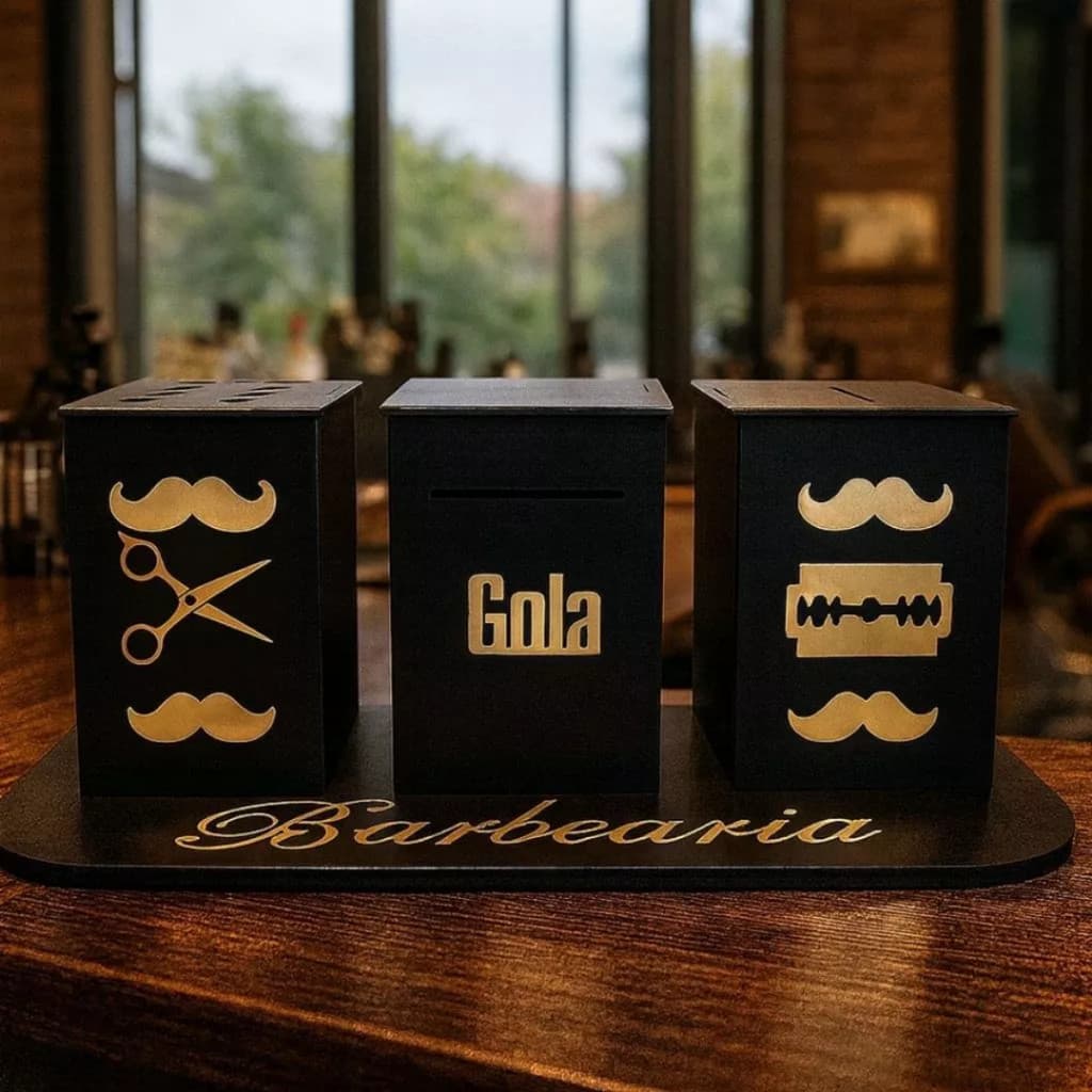 Kit Completo Descarte de Lâminas Suporte de Tesoura Gola Higiênica Bancada Barbearia
