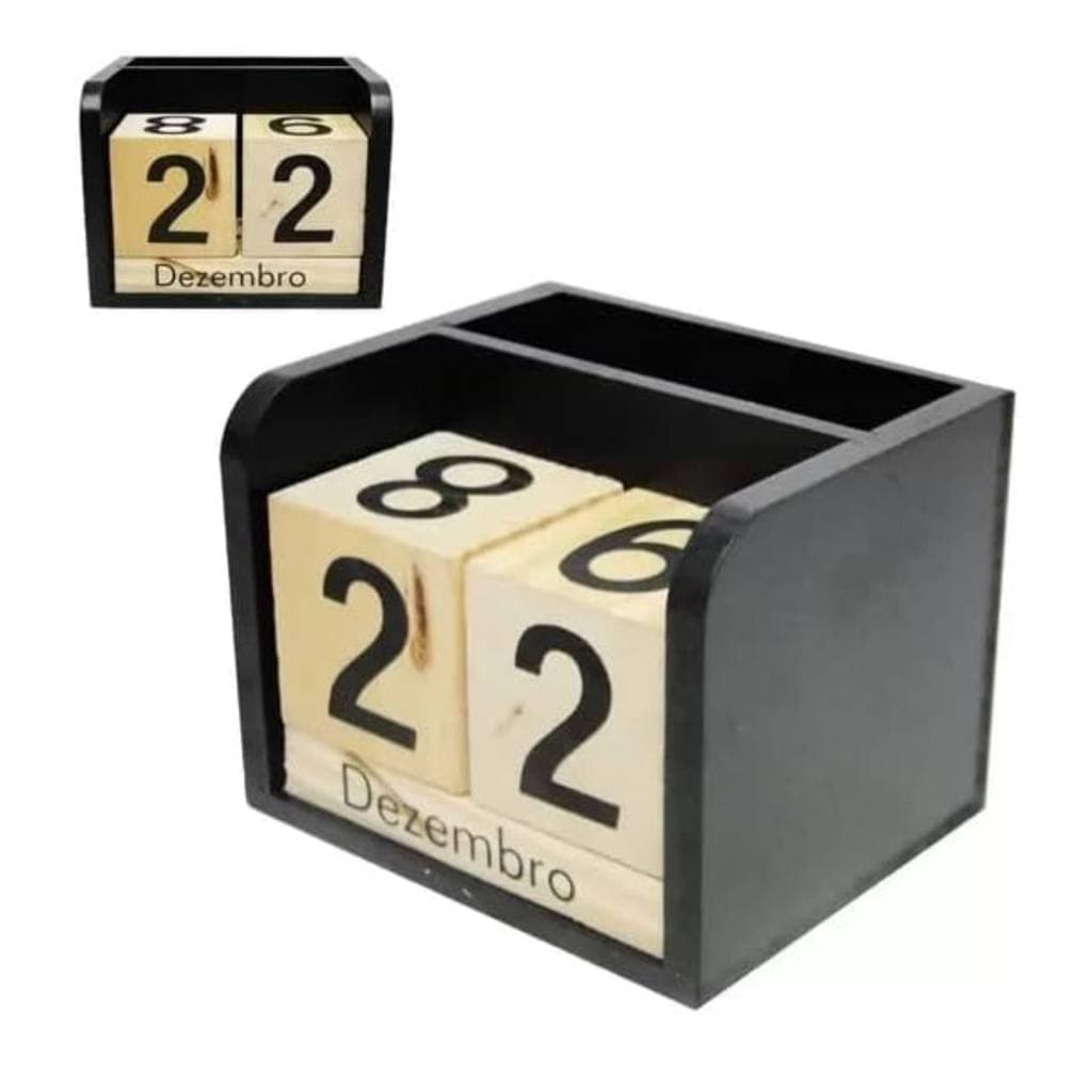 Calendário de mesa com porta canetas