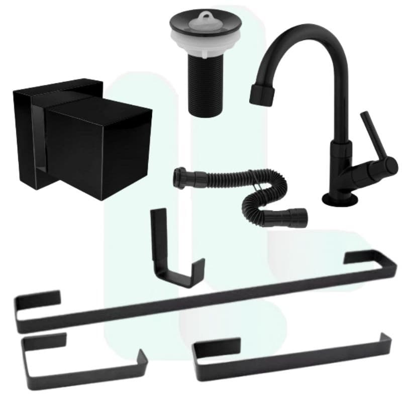 kit Combo  de acessórios banheiros preto fosco com torneira ABS Válvula Pia e Acabamento Registro padrão Deca