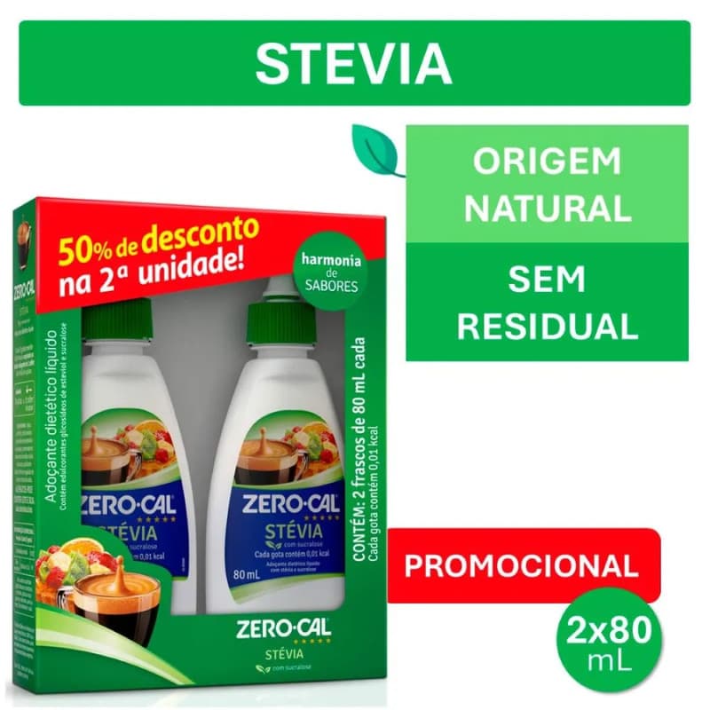 Kit 2 unidades Zero Cal Stévia 80ml cada-  Zero- cal sucralose 100ml cada
